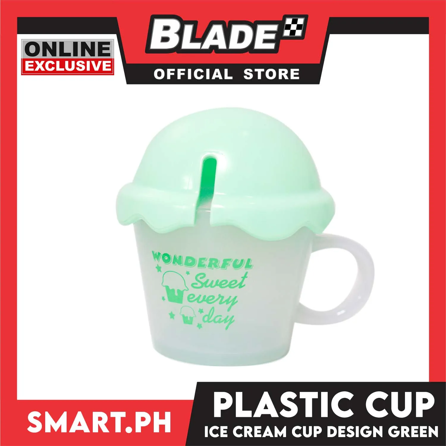 Gifts Wonderful Ice Cream Cup Mug Plastic with Spoon AX1465 (Assorted Colors)