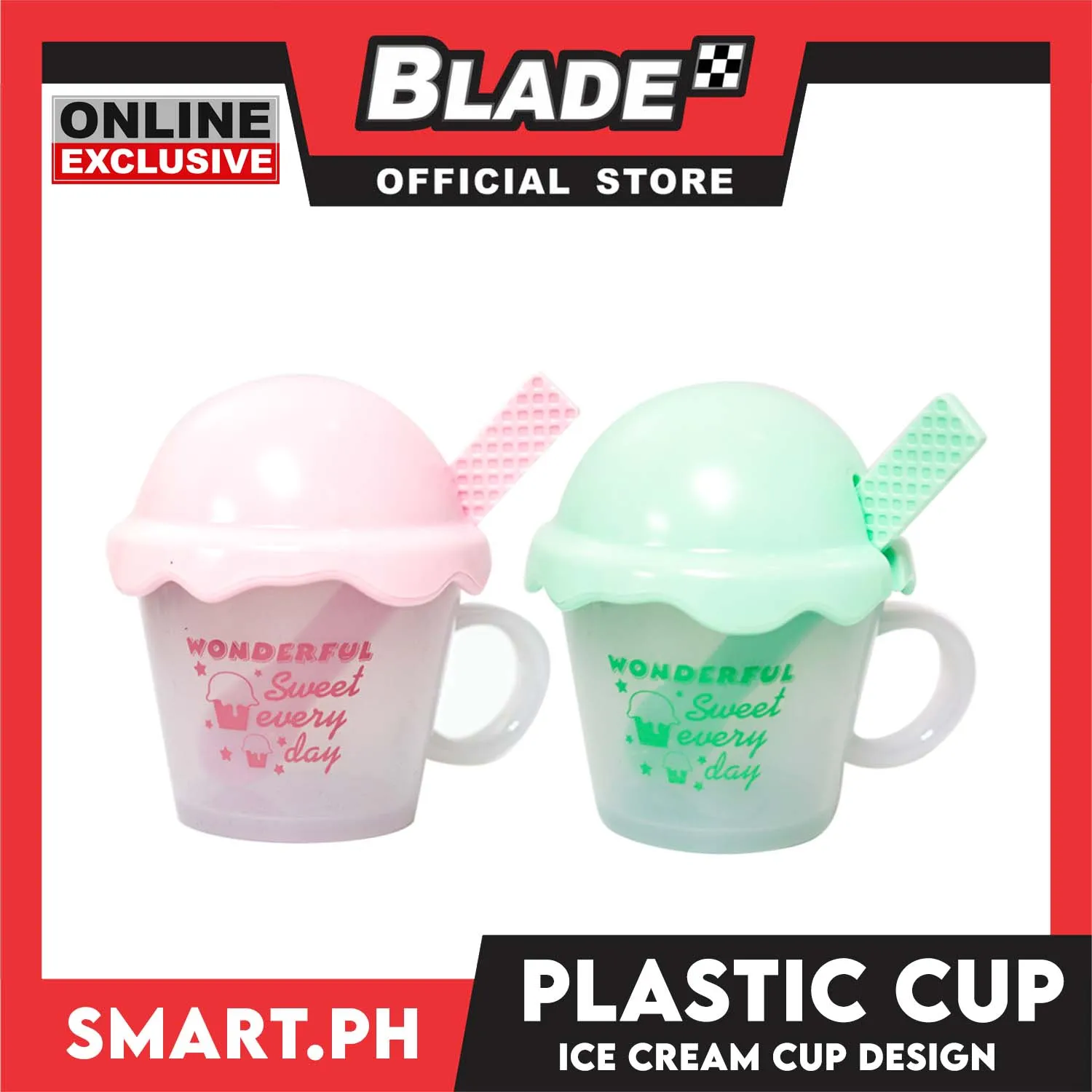 Gifts Wonderful Ice Cream Cup Mug Plastic with Spoon AX1465 (Assorted Colors)
