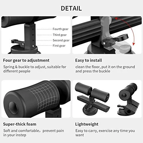 GNASTAS Sit-Up Bar with Ankle Support, Portable Adjustable Sit-ups Assistant Device, Self-Suction Sit-up Floor Bar Abdominal Leg Muscle Training Device, Household Fitness Equipment Sit up Assistant