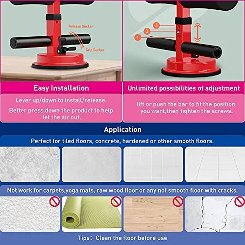 GNASTAS Sit-Up Bar with Ankle Support, Portable Adjustable Sit-ups Assistant Device, Self-Suction Sit-up Floor Bar Abdominal Leg Muscle Training Device, Household Fitness Equipment Sit up Assistant