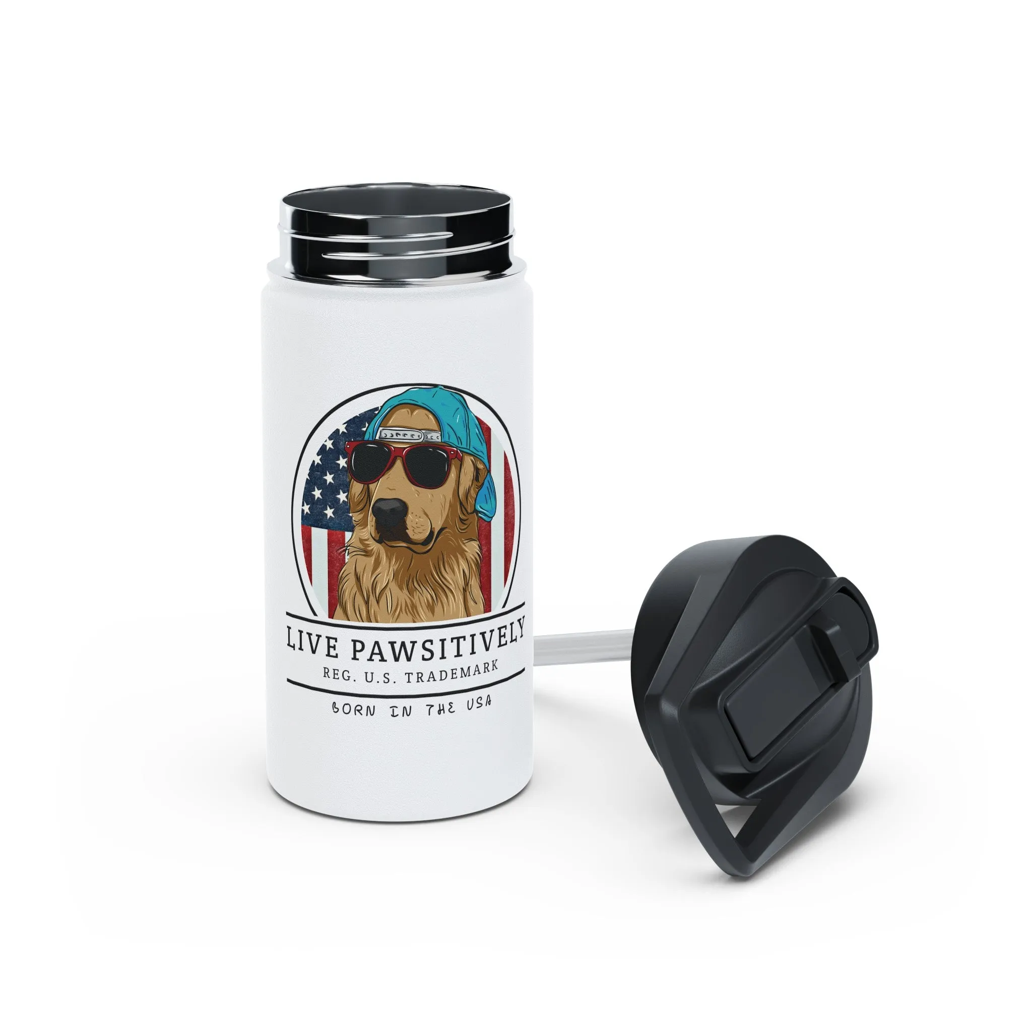 Golden Retriever "Born in the USA" Water Bottle