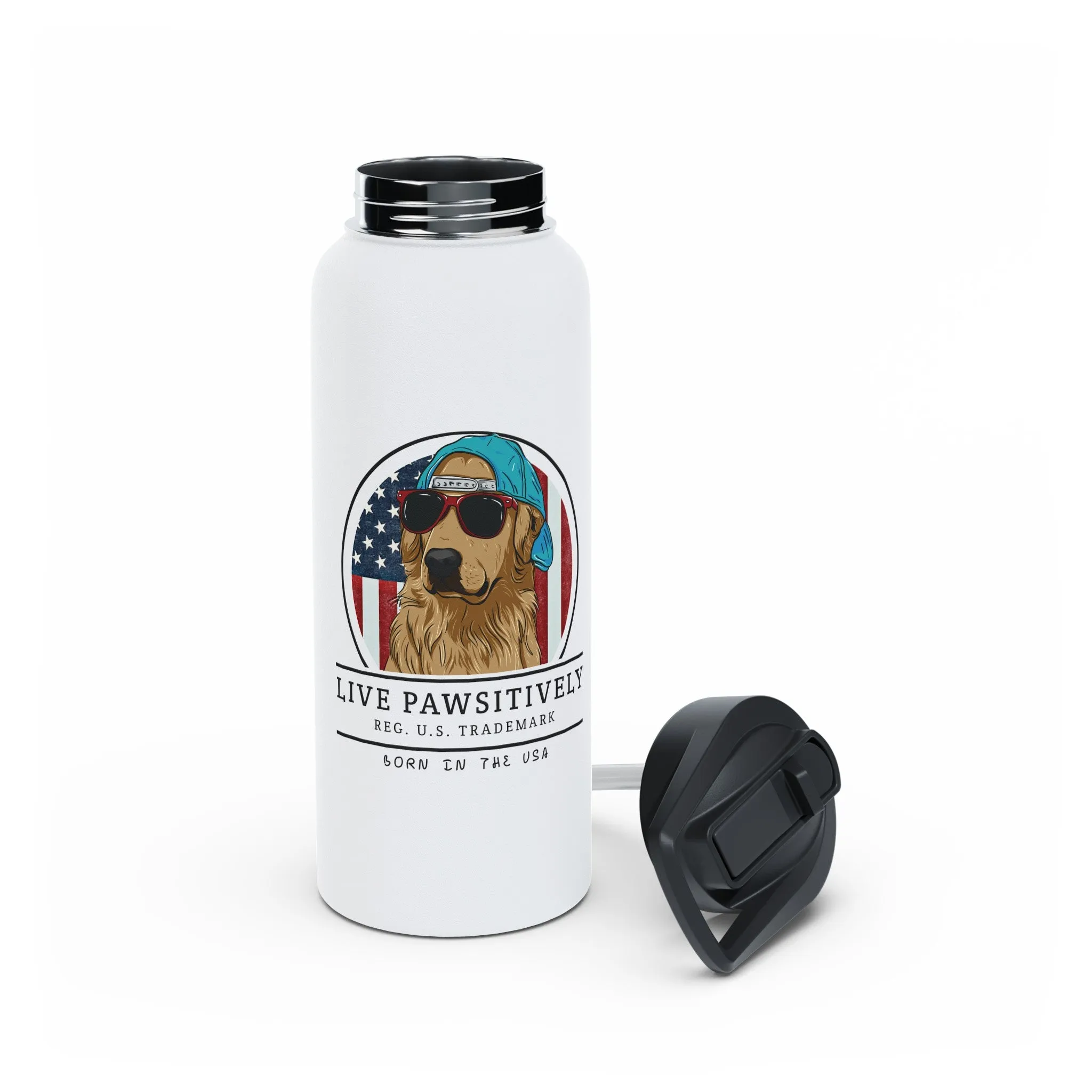 Golden Retriever "Born in the USA" Water Bottle