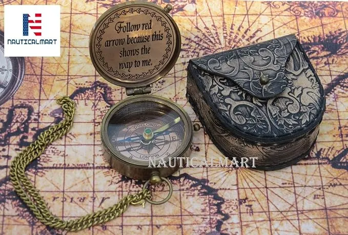Grow Old Along with Me Compass Engraved Personalized Inscription Antique Brass Compass Engraved with Leather Case Romantic Gift Ideas for Him/Her - Husband Gifts from Wife, for Men