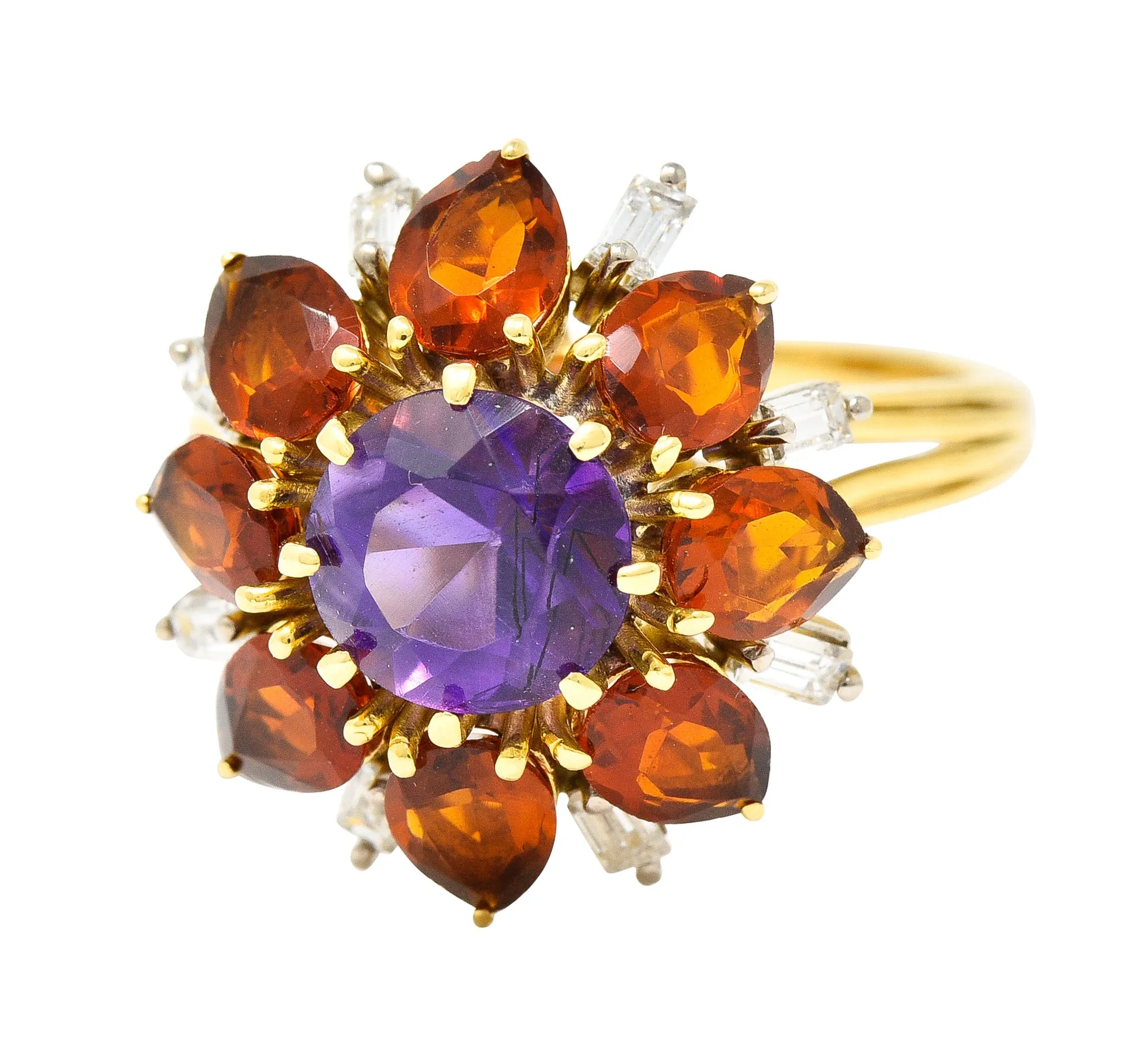 H. Stern Modernist 6.10 CTW Amethyst Citrine Diamond 18 Karat Gold Tiered Vintage Cluster Ring
