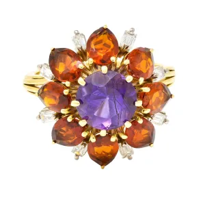 H. Stern Modernist 6.10 CTW Amethyst Citrine Diamond 18 Karat Gold Tiered Vintage Cluster Ring