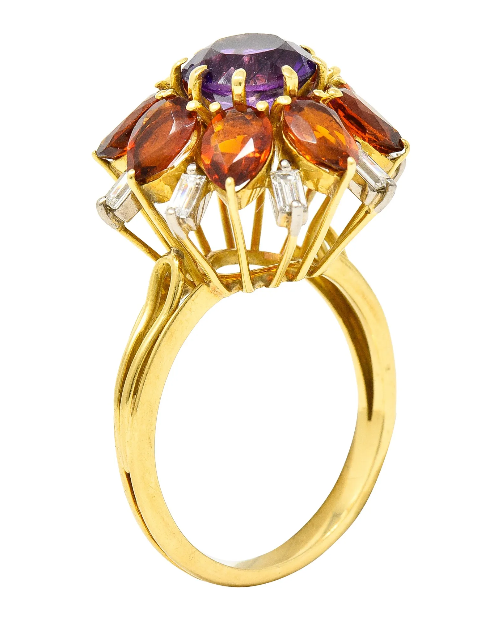 H. Stern Modernist 6.10 CTW Amethyst Citrine Diamond 18 Karat Gold Tiered Vintage Cluster Ring
