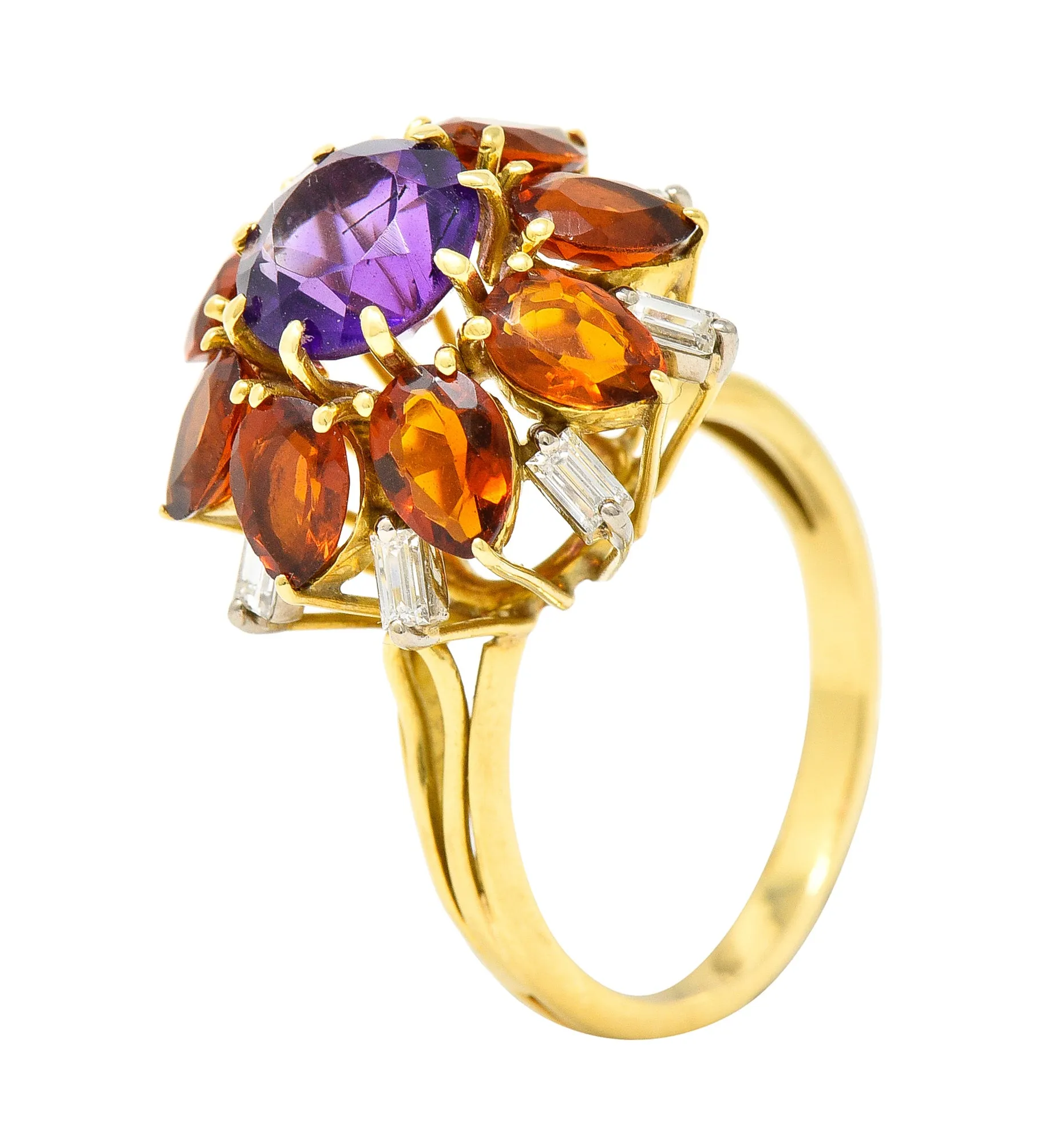 H. Stern Modernist 6.10 CTW Amethyst Citrine Diamond 18 Karat Gold Tiered Vintage Cluster Ring