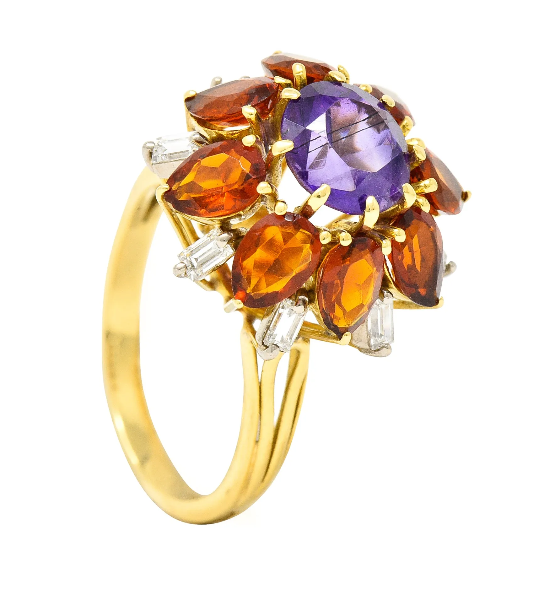 H. Stern Modernist 6.10 CTW Amethyst Citrine Diamond 18 Karat Gold Tiered Vintage Cluster Ring