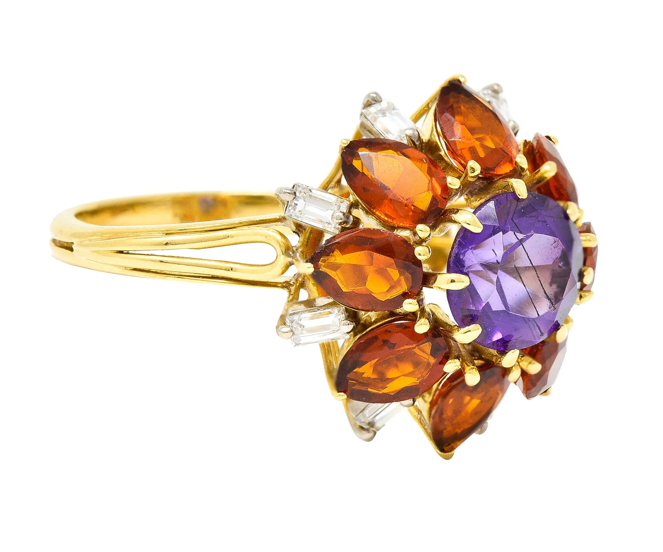 H. Stern Modernist 6.10 CTW Amethyst Citrine Diamond 18 Karat Gold Tiered Vintage Cluster Ring