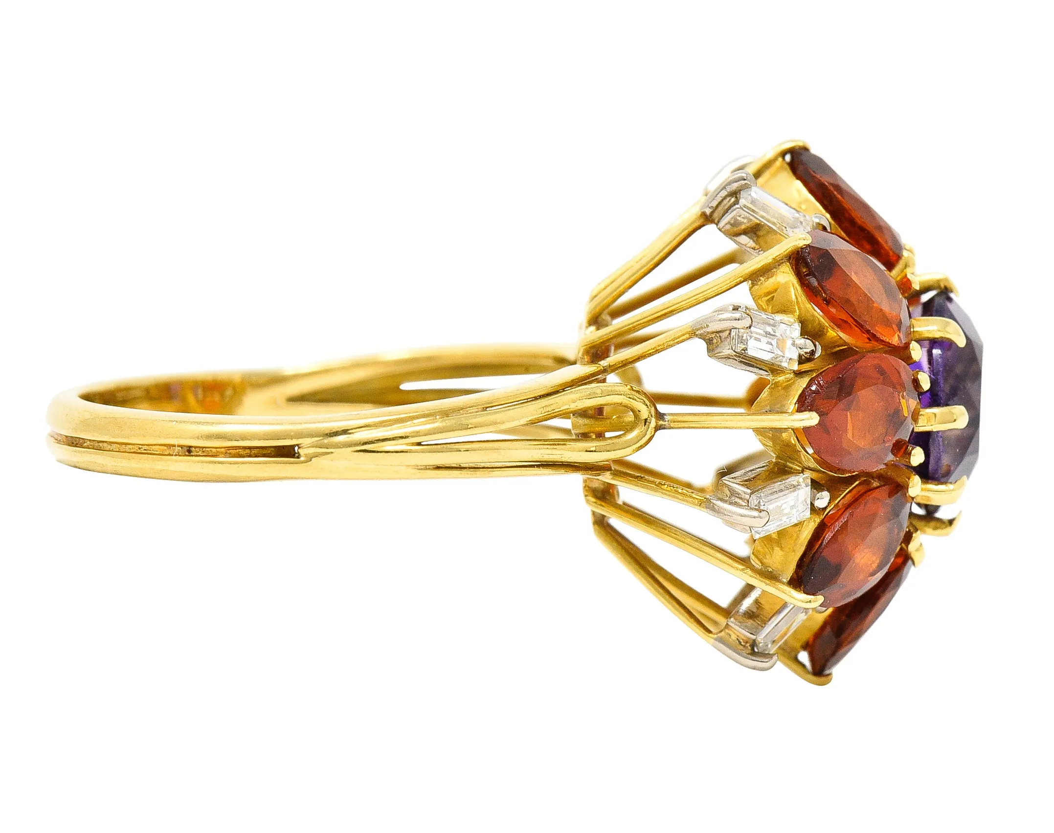 H. Stern Modernist 6.10 CTW Amethyst Citrine Diamond 18 Karat Gold Tiered Vintage Cluster Ring