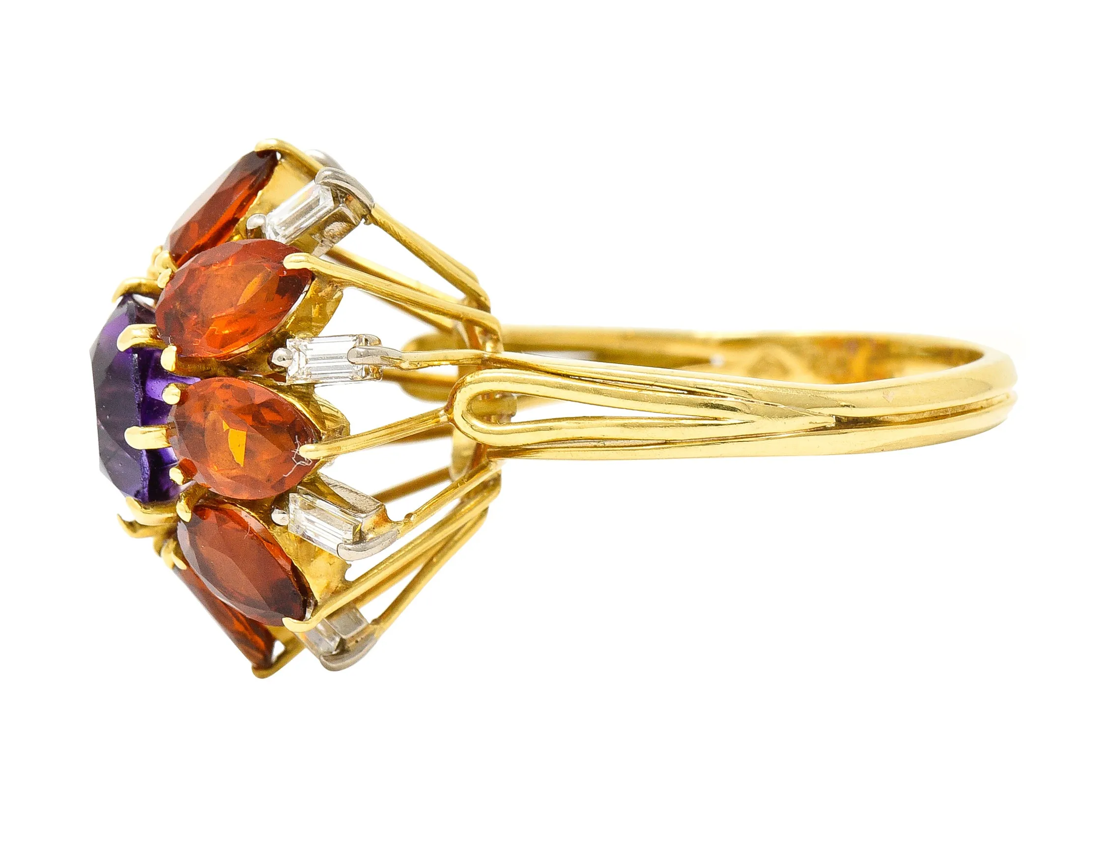 H. Stern Modernist 6.10 CTW Amethyst Citrine Diamond 18 Karat Gold Tiered Vintage Cluster Ring