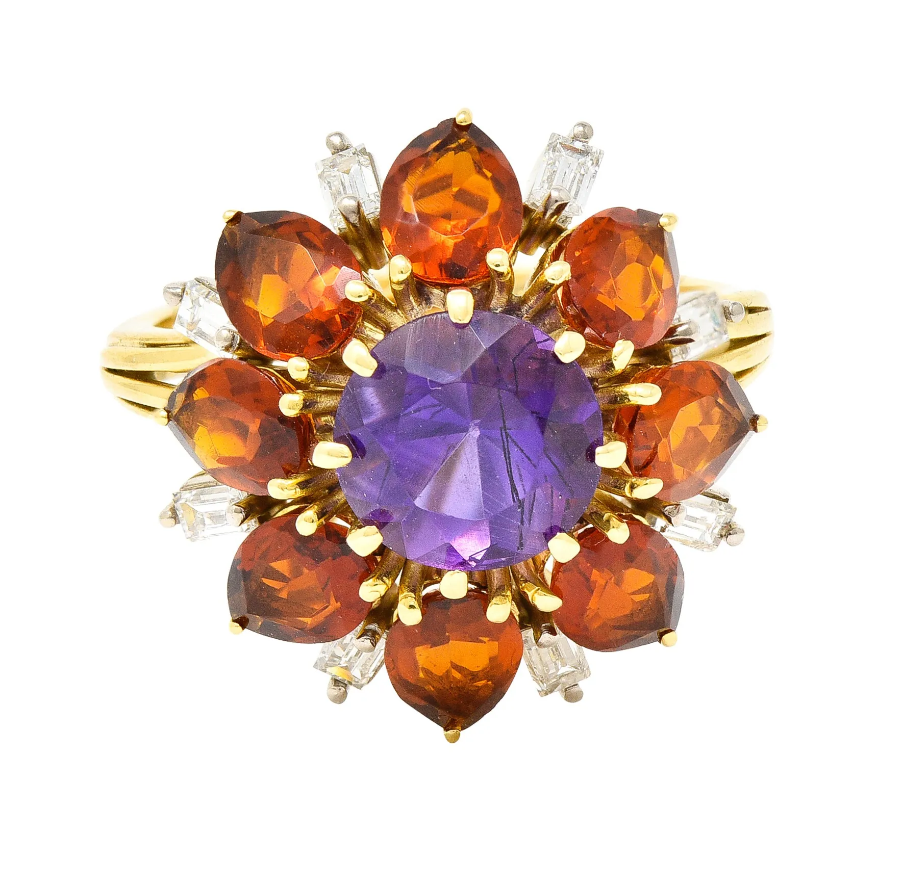 H. Stern Modernist 6.10 CTW Amethyst Citrine Diamond 18 Karat Gold Tiered Vintage Cluster Ring