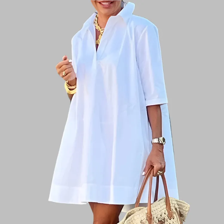 Half Sleeves Loose Casual White Dress