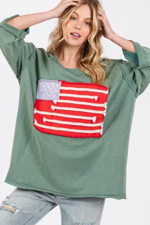 Hazel Blues® |  SAGE   FIG American Flag Patch Drop Shoulder T-Shirt