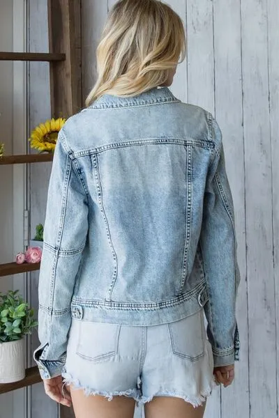Hazel Blues® |  Veveret Distressed Button Up Denim Jacket
