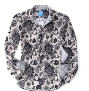 Herman & Murray Ivory Floral Printed Long Sleeve Casual Shirt