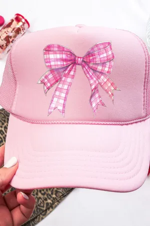 Hot Pink Gingham Bow Otto Soft Pink Foam Front Trucker Hat