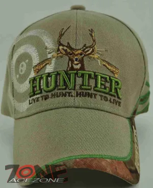 HUNTER LIVE TO HUNT DEER BUCK OUTDOOR SPORTS CAP HAT TAN
