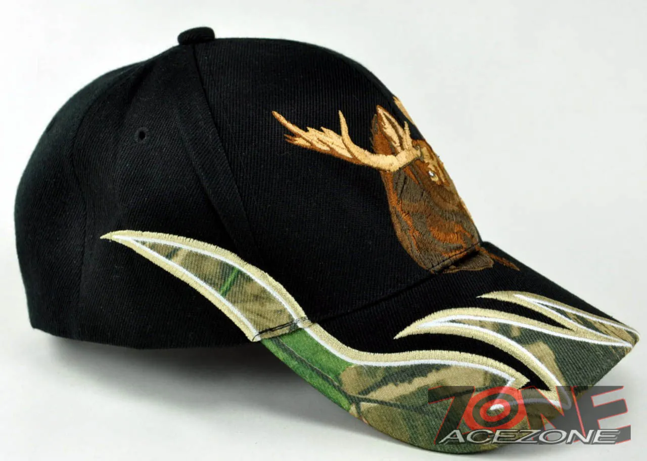HUNTER MOOSE OUTDOOR SPORTS FLAME CAP HAT BLACK