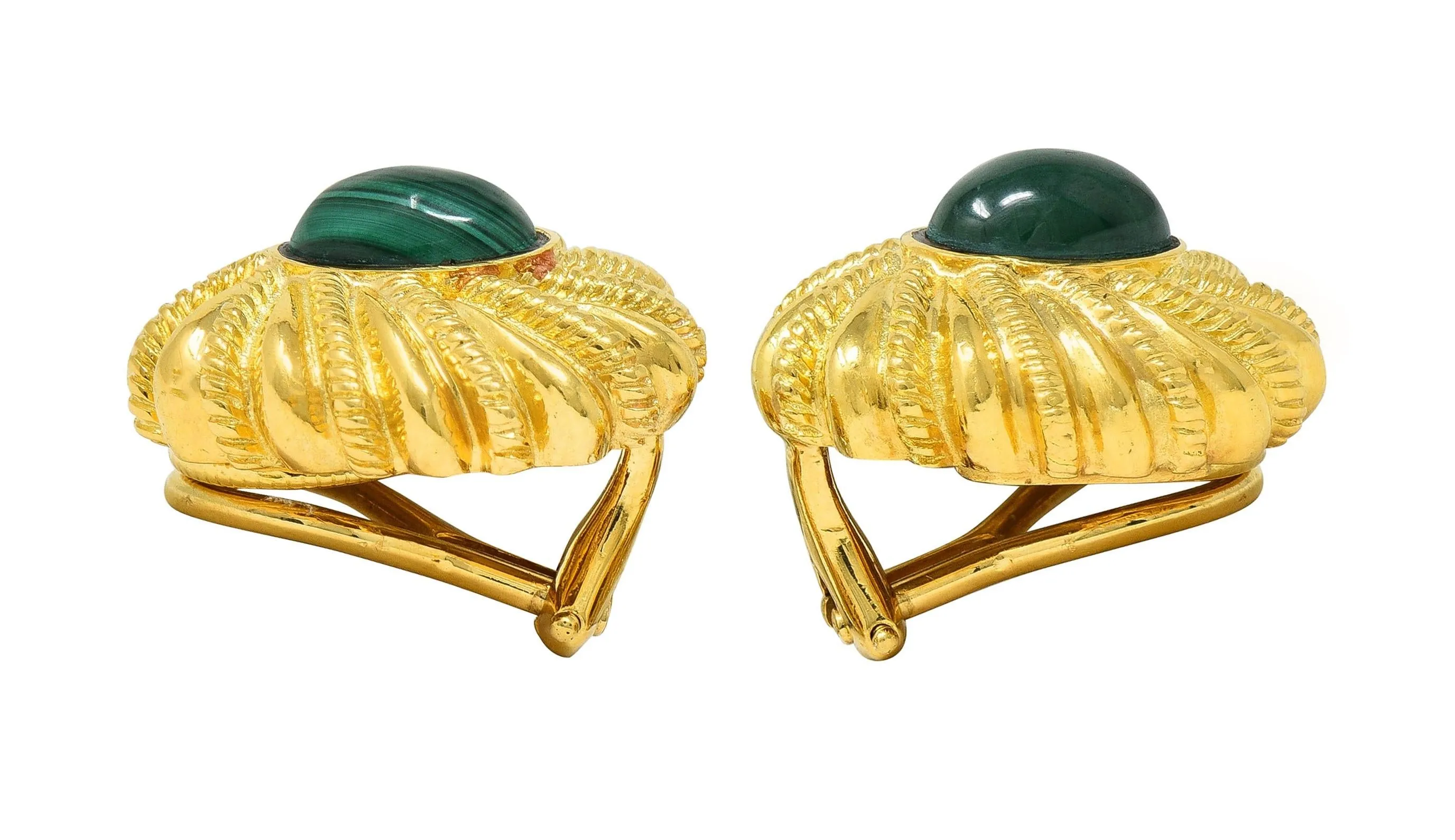 Jean Schlumberger Tiffany & Co. 1960's Malachite 18 Karat Yellow Gold Twist Vintage Ear-Clip Earrings