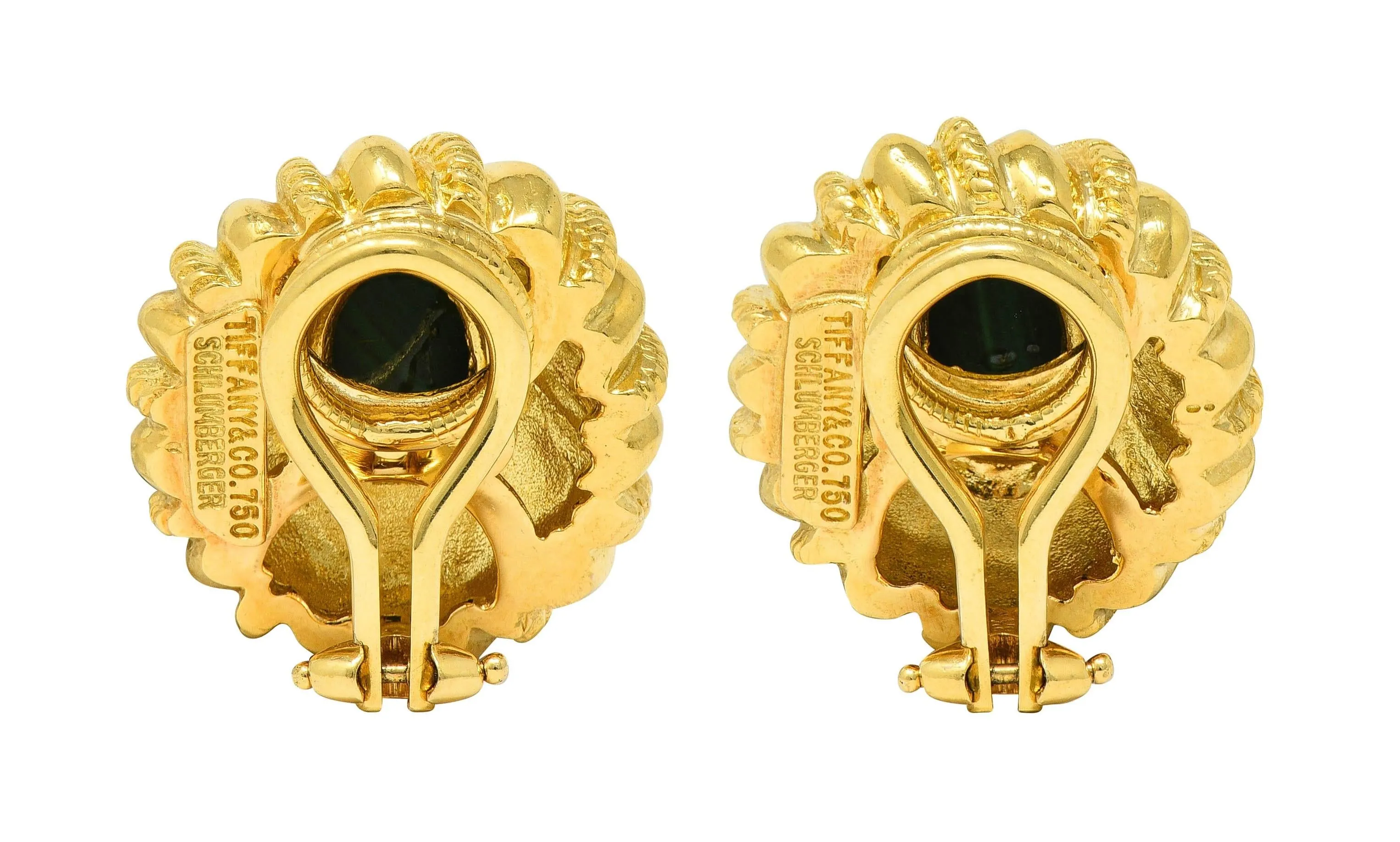 Jean Schlumberger Tiffany & Co. 1960's Malachite 18 Karat Yellow Gold Twist Vintage Ear-Clip Earrings