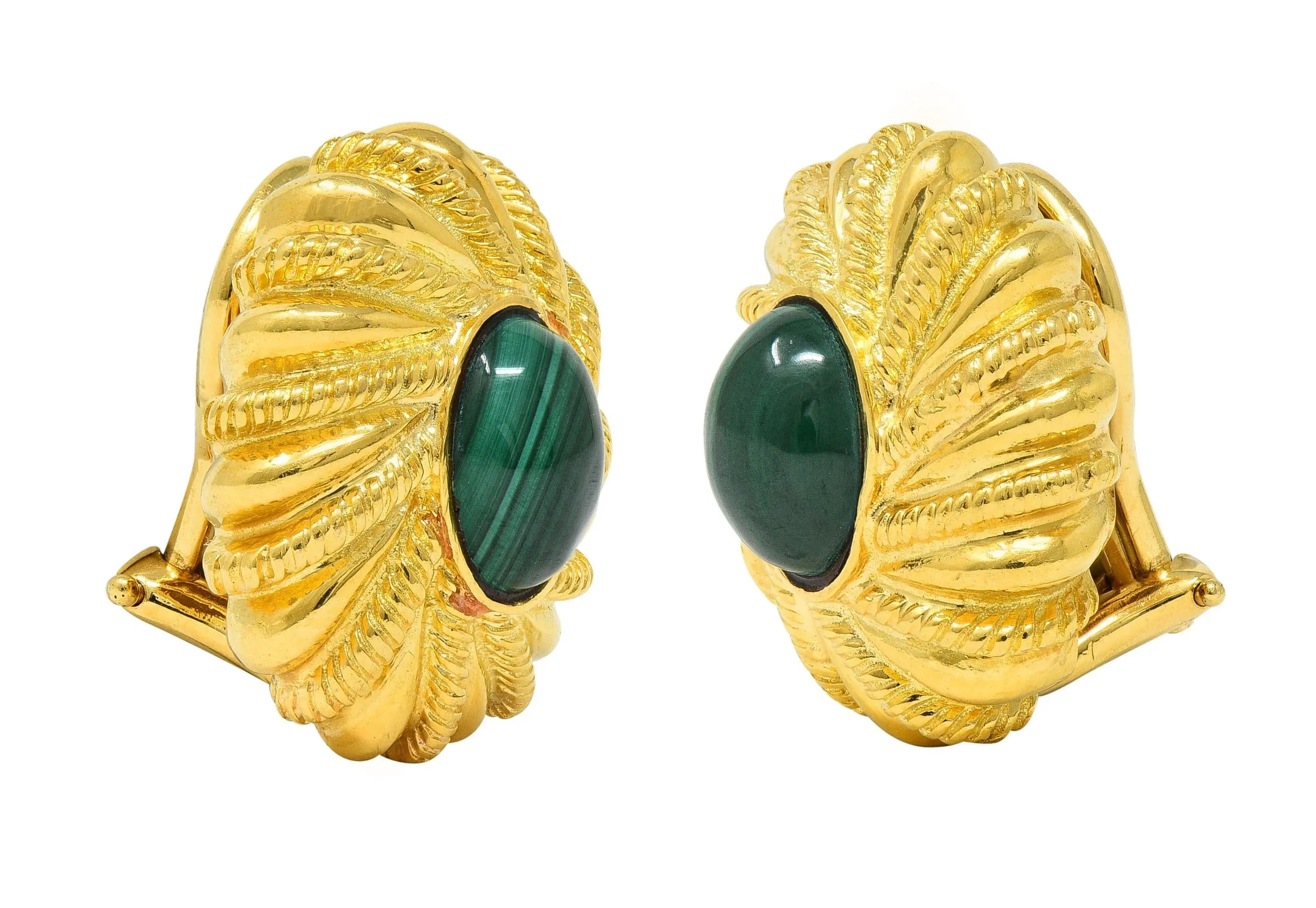 Jean Schlumberger Tiffany & Co. 1960's Malachite 18 Karat Yellow Gold Twist Vintage Ear-Clip Earrings