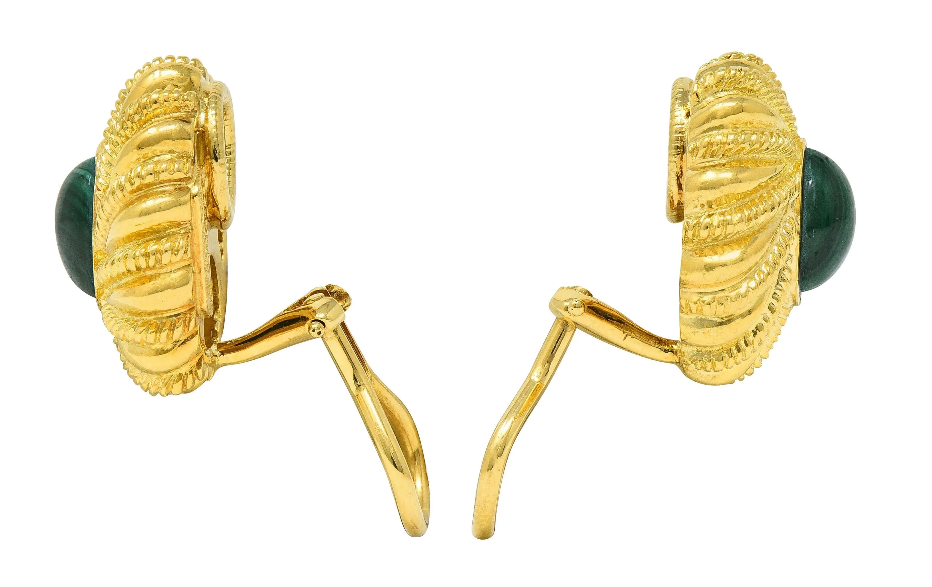 Jean Schlumberger Tiffany & Co. 1960's Malachite 18 Karat Yellow Gold Twist Vintage Ear-Clip Earrings