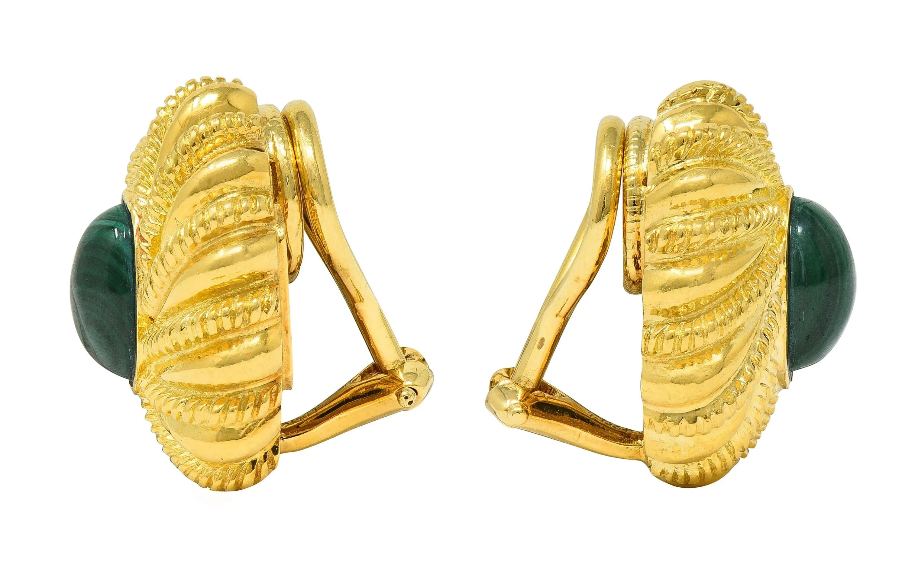 Jean Schlumberger Tiffany & Co. 1960's Malachite 18 Karat Yellow Gold Twist Vintage Ear-Clip Earrings