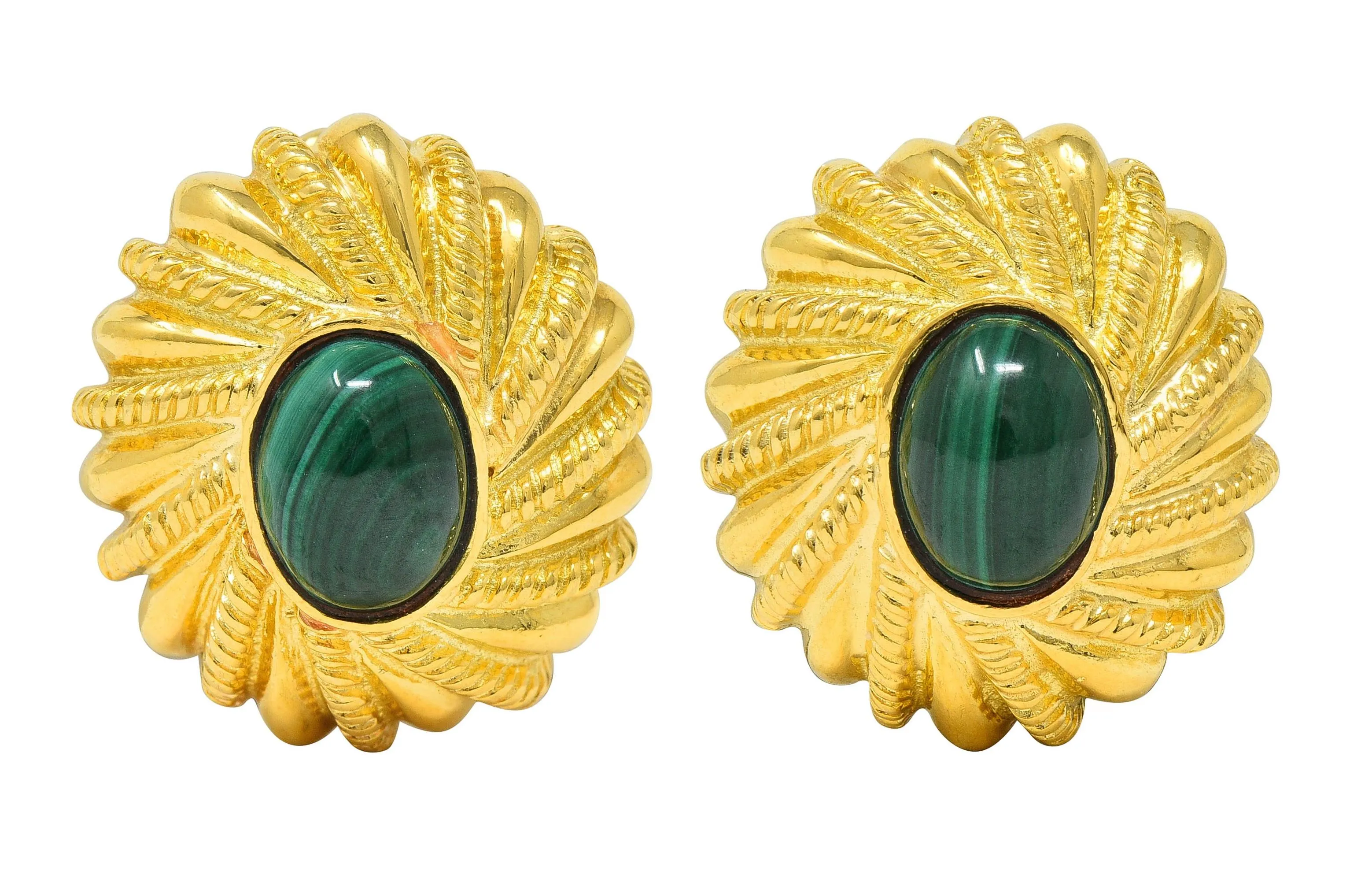 Jean Schlumberger Tiffany & Co. 1960's Malachite 18 Karat Yellow Gold Twist Vintage Ear-Clip Earrings