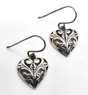 Jezebel retro open work filigree heart signed vintage sterling silver earrings