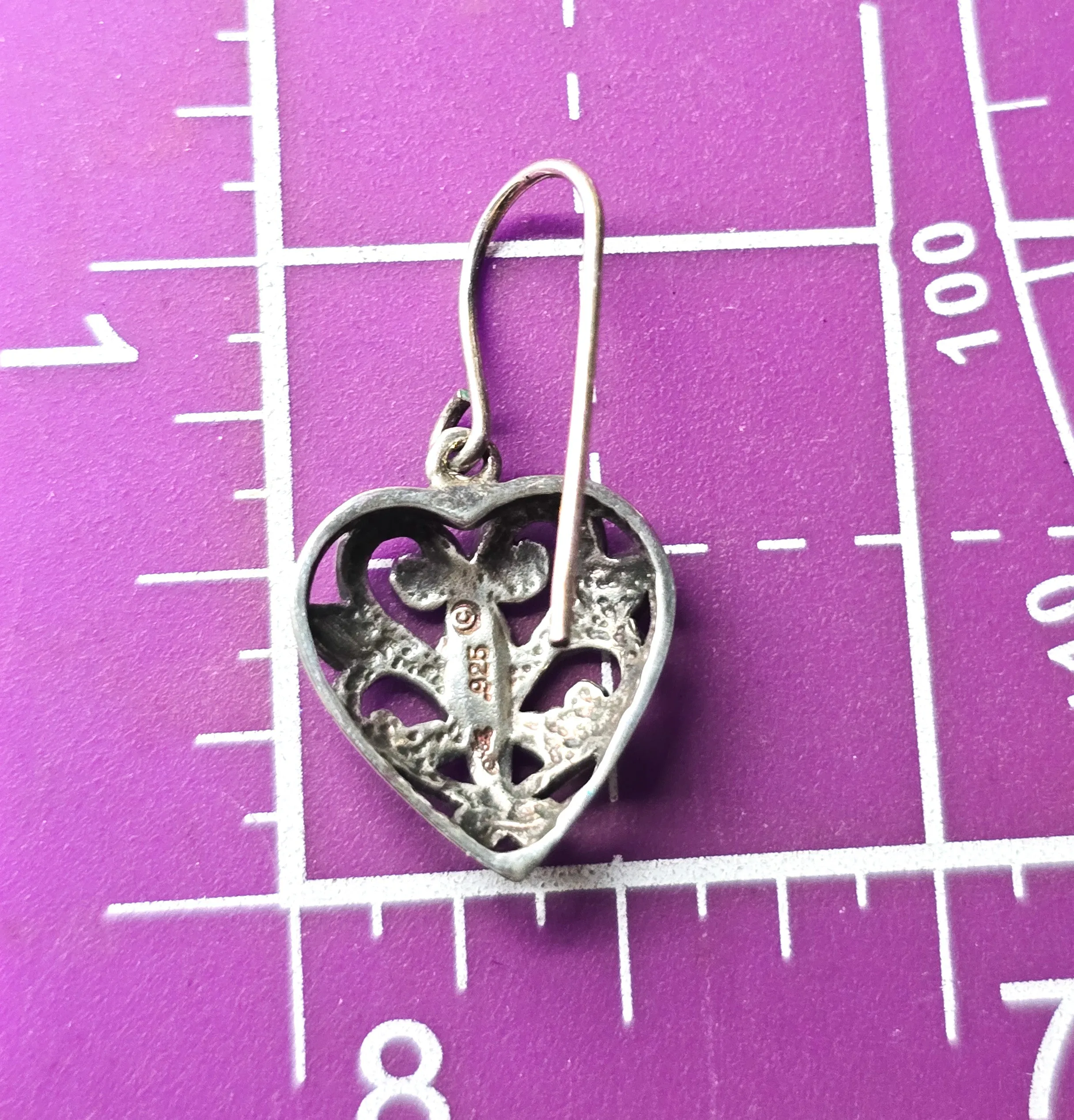 Jezebel retro open work filigree heart signed vintage sterling silver earrings