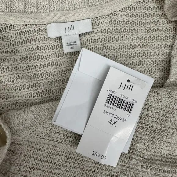 J.Jill Womens Cardigan Sweater 4X Beige Open Knit Beachy Neutral NWT