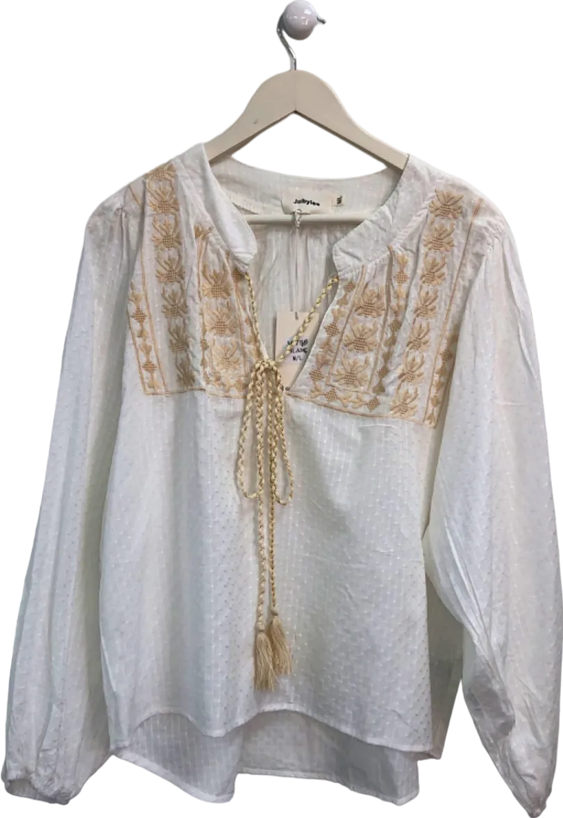 Jubylee White Embroidered Boho Blouse UK M/L