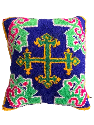 Kalaat M'Gouna's Vintage Pillow - Symbolic, Blue/Green
