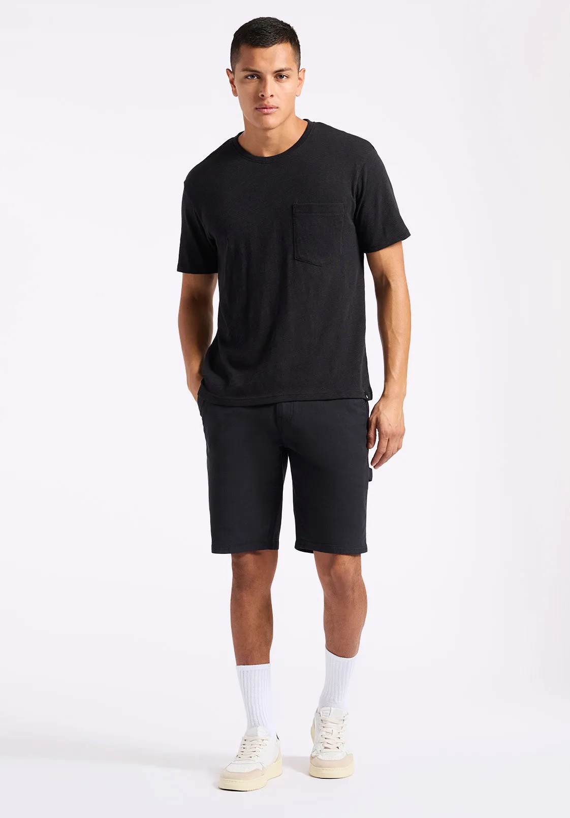 Kander Men's Slub Knit Crew Neck Pocket T-Shirt, Black - BM24606