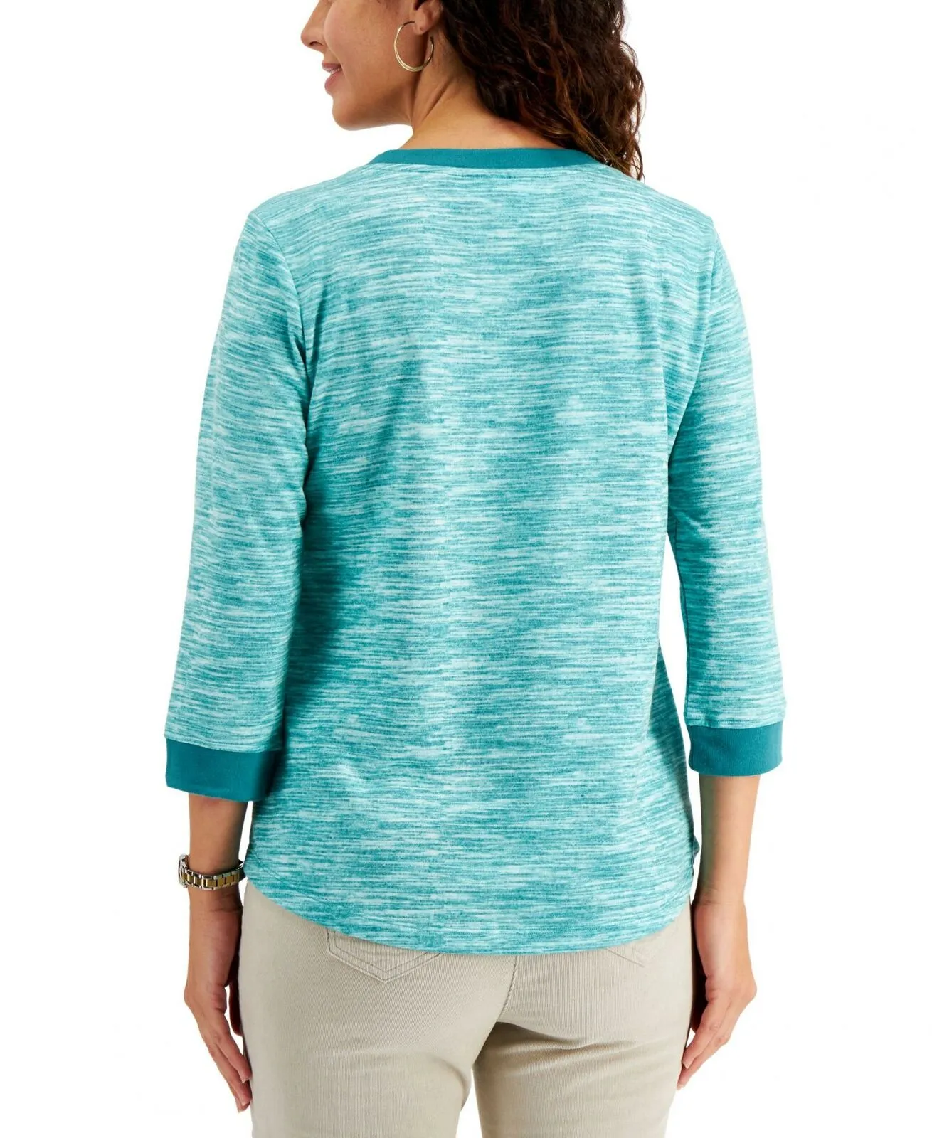 Karen Scott Petite Space Dyed Contrast Trim Knit Top