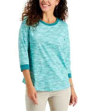 Karen Scott Petite Space Dyed Contrast Trim Knit Top