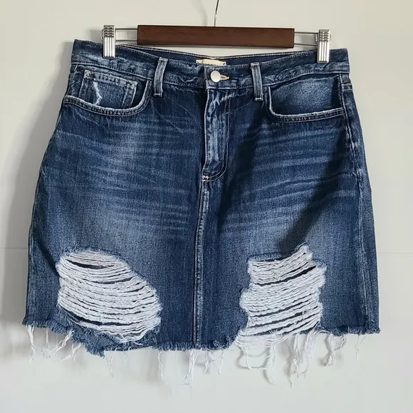 L'Agence Jolene Distressed Denim Miniskirt, Size 30, NWOT