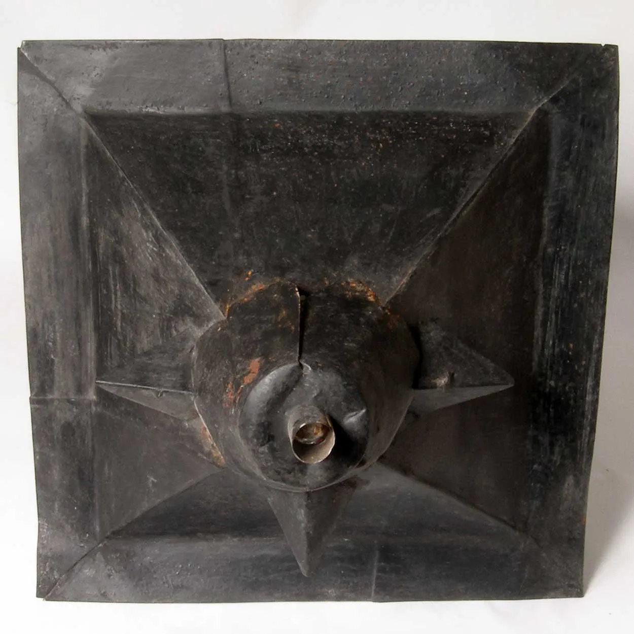 Large English Black Toleware, Glass Post Lantern on Painted Teak Base