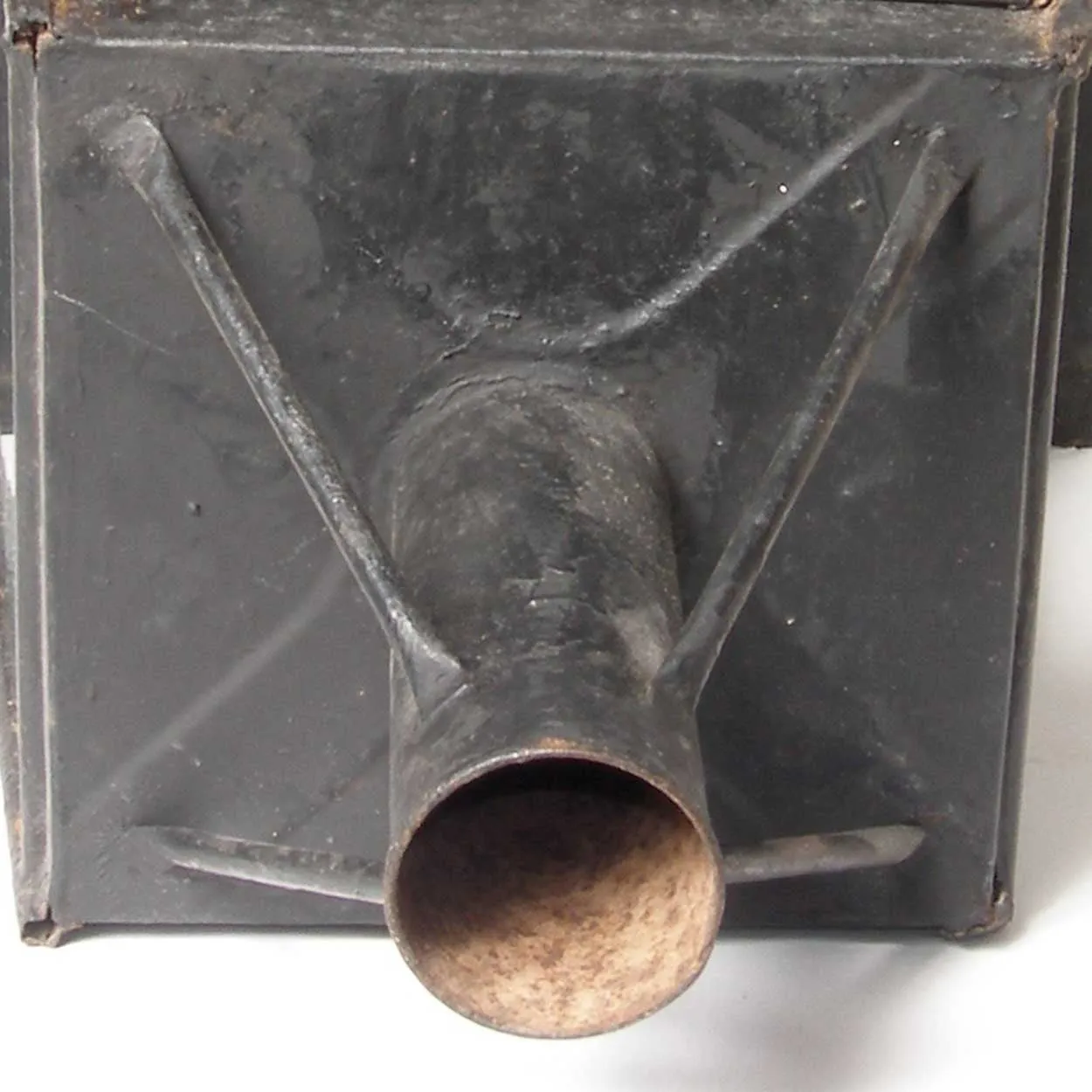 Large English Black Toleware, Glass Post Lantern on Painted Teak Base