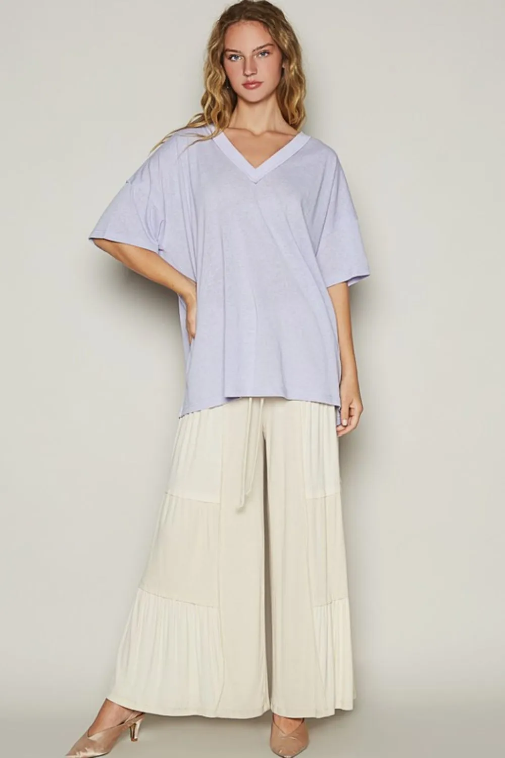 Lilac V-Neck Half Sleeve T-Shirt