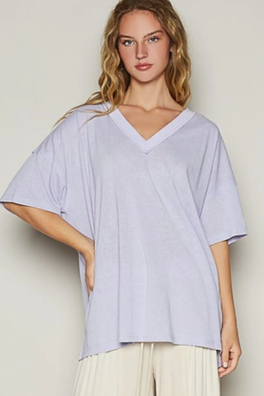 Lilac V-Neck Half Sleeve T-Shirt