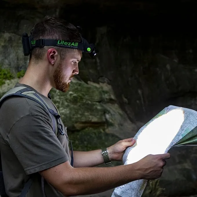 LitezAll LED Head Lamp Work Light - 800 Lumen Adjustable Headlamp, Weather Resistant, Battery Powered Headband Flashlights for Camping, Running, Outdoor Gear - Batteries Included