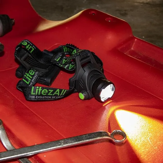 LitezAll LED Head Lamp Work Light - 800 Lumen Adjustable Headlamp, Weather Resistant, Battery Powered Headband Flashlights for Camping, Running, Outdoor Gear - Batteries Included