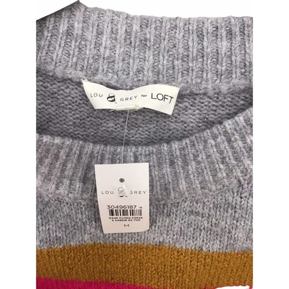 Lou &amp; Grey Womens Knit Sweater Size Medium Pink Gray Colorblock Stripes