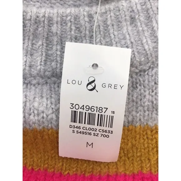 Lou &amp; Grey Womens Knit Sweater Size Medium Pink Gray Colorblock Stripes