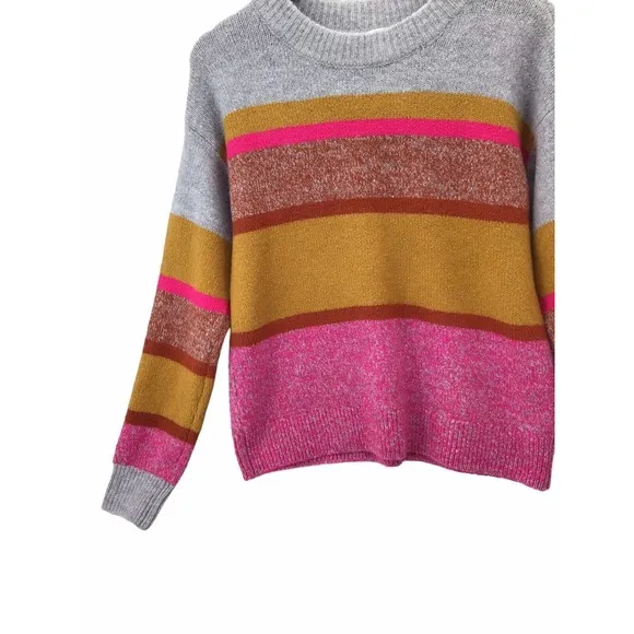 Lou &amp; Grey Womens Knit Sweater Size Medium Pink Gray Colorblock Stripes
