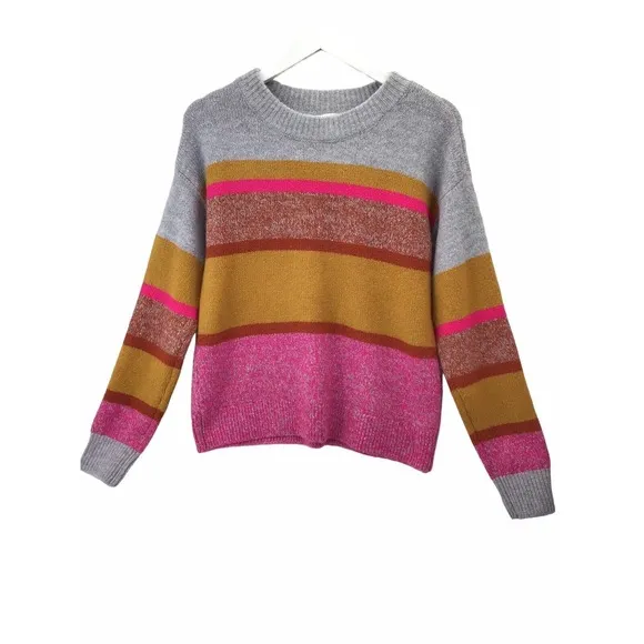 Lou &amp; Grey Womens Knit Sweater Size Medium Pink Gray Colorblock Stripes
