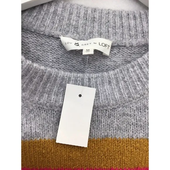 Lou &amp; Grey Womens Knit Sweater Size Medium Pink Gray Colorblock Stripes