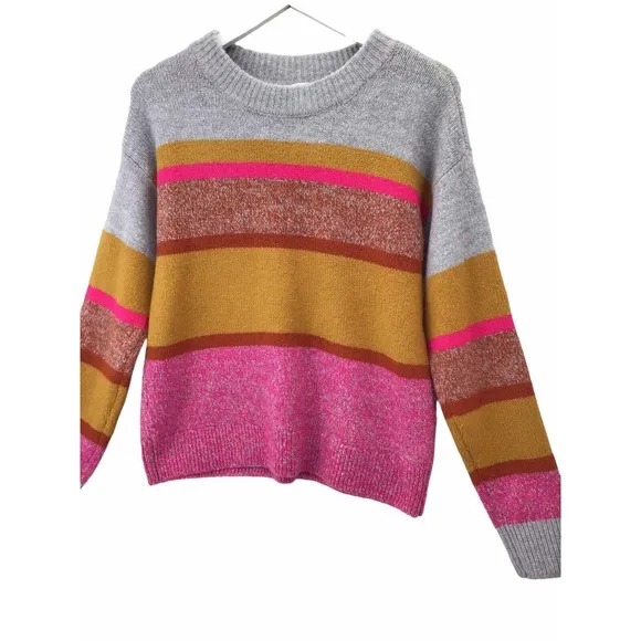 Lou &amp; Grey Womens Knit Sweater Size Medium Pink Gray Colorblock Stripes